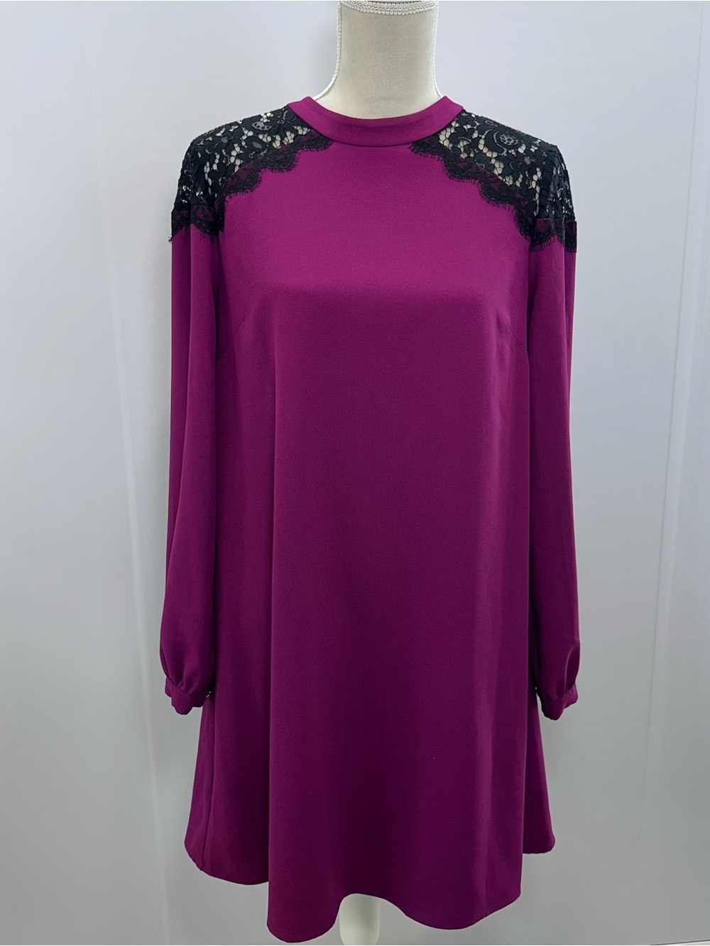 CeCe Magenta Shift Dress with Black Lace Yoke